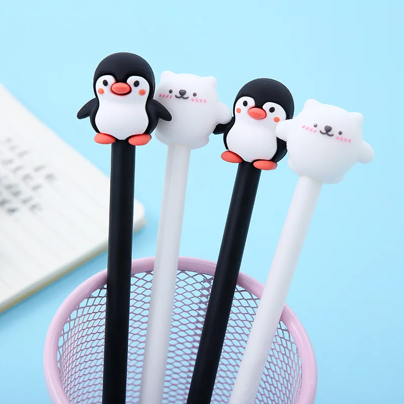 

2 pcs/lot Kawaii Black White Penguin Silicone Head Gel Pen Signature Pen Escolar Papelaria School Office Supply Promotional Gift
