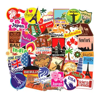 

100PCS Travel International Attractions Building Skateboard Guitar Trolley Waterproof Car Graffiti Sticker