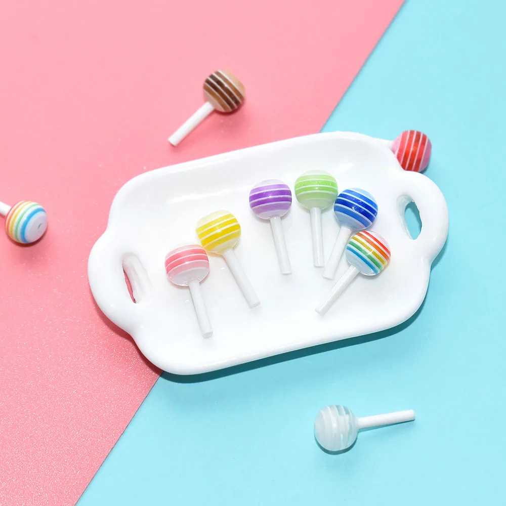 20pcs MIni Simulation Rainbow Lollipop 1:12 Dollhouse Miniature Pretend Food for Dolls Kitchen Toys Accessories 15*7mm 5