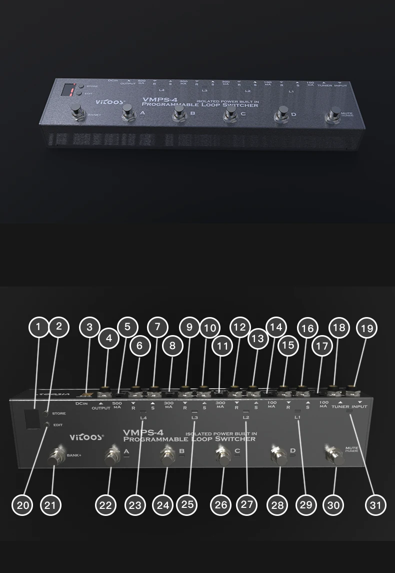 Vitoos loopswitcher изолированный источник питания встроенный Педальный канальный переключатель для гитары бас-эффект программы