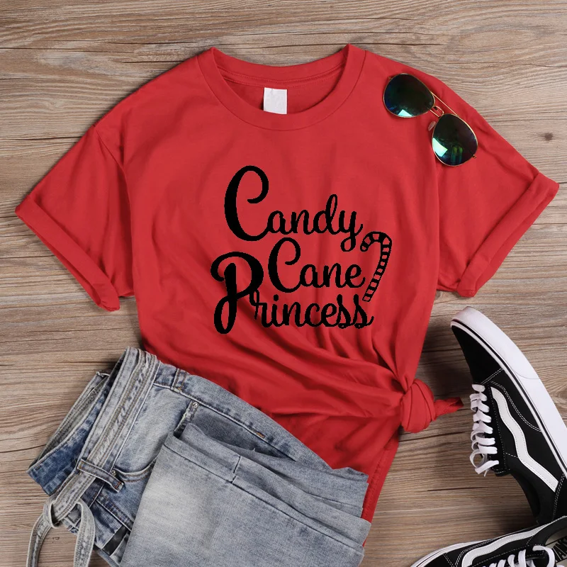 

ONSEME Christmas Candy Cane Princess T-shirts for Women Graphic T Shirts Summer Street Wear Cute Tops Kawaii Haut Femme Q-834