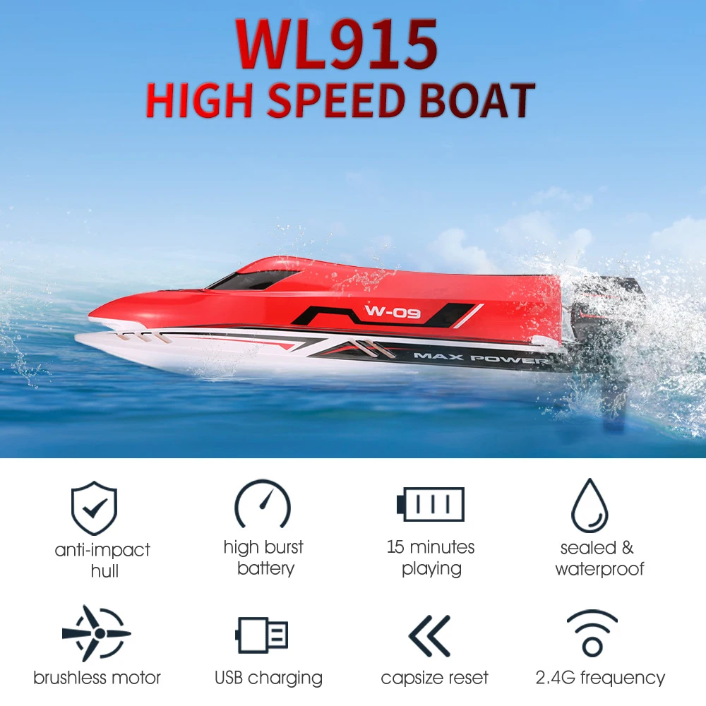 Радиоуправляемая лодка WLtoys WL915 45 км/ч радиоуправляемая 2 4 ГГц бесщеточный