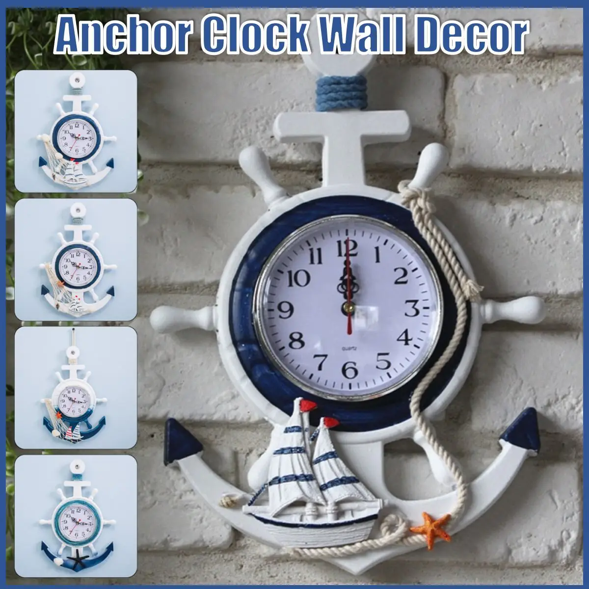 European Wall Anchor Clock Marine Style Clock Wood Hanging Clock Time