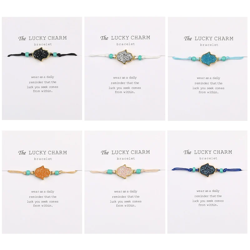 Счастливые ювелирные изделия Хамса рука очарование красочные Струнные Браслеты для женщин девушек Подарок новые регулируемые браслеты с кристаллами из смолы