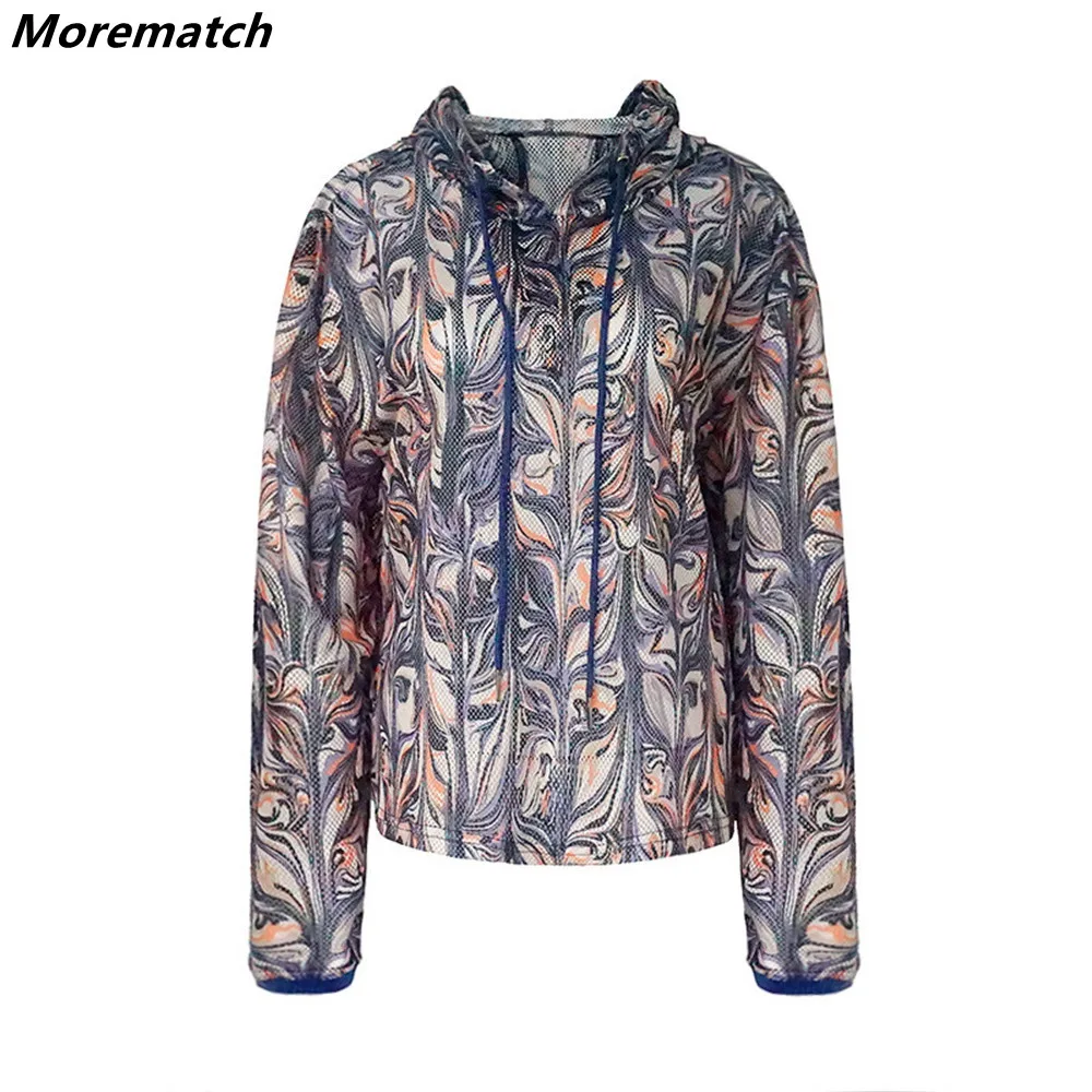 Morematch женский бесшовный топ с длинными рукавами и капюшоном, Красивая свободная Спортивная рубашка с принтом, одежда для фитнеса и йоги, размеры S-M-L