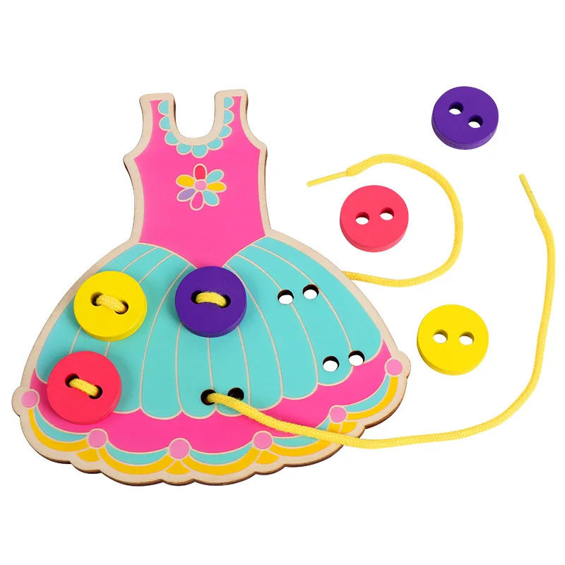 

Montessori Education Toy Wear Buttons Game Wooden Toys Threading Board Basic Life Skill Hand-eye Coordination Practice Training