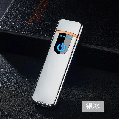 So Cool usb зарядка Зажигалка сенсорный экран электронные зажигалки для сигарет маленькая перезаряжаемая электрическая зажигалка ветрозащитный подарок для мужчин - Цвет: Silver glossy