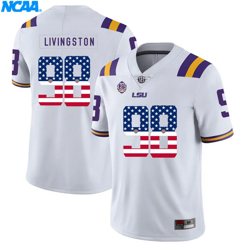 Новое поступление высокое качество LSU Deion Jones#45 Derrius Guice#5 Футболка колледжа ограниченная Спортивная футболка S-XXXL