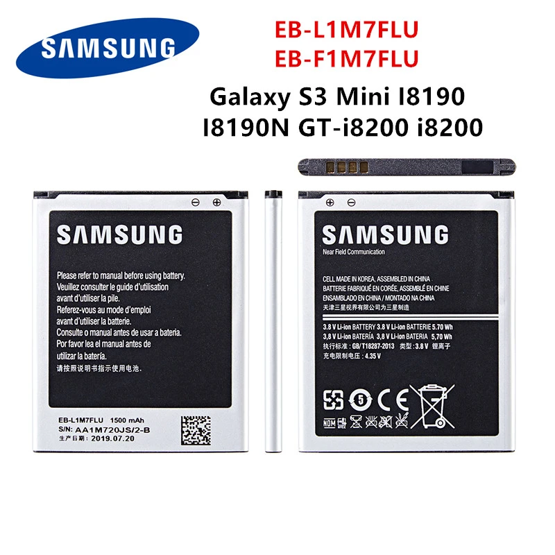 SAMSUNG Orginal EB-L1M7FLU EB-F1M7FLU 1500mAh Battery For Samsung Galaxy S3 Mini GT-I8190 i8160 I8190N GT-i8200 S7562 G313 WO 10000mah battery mobile