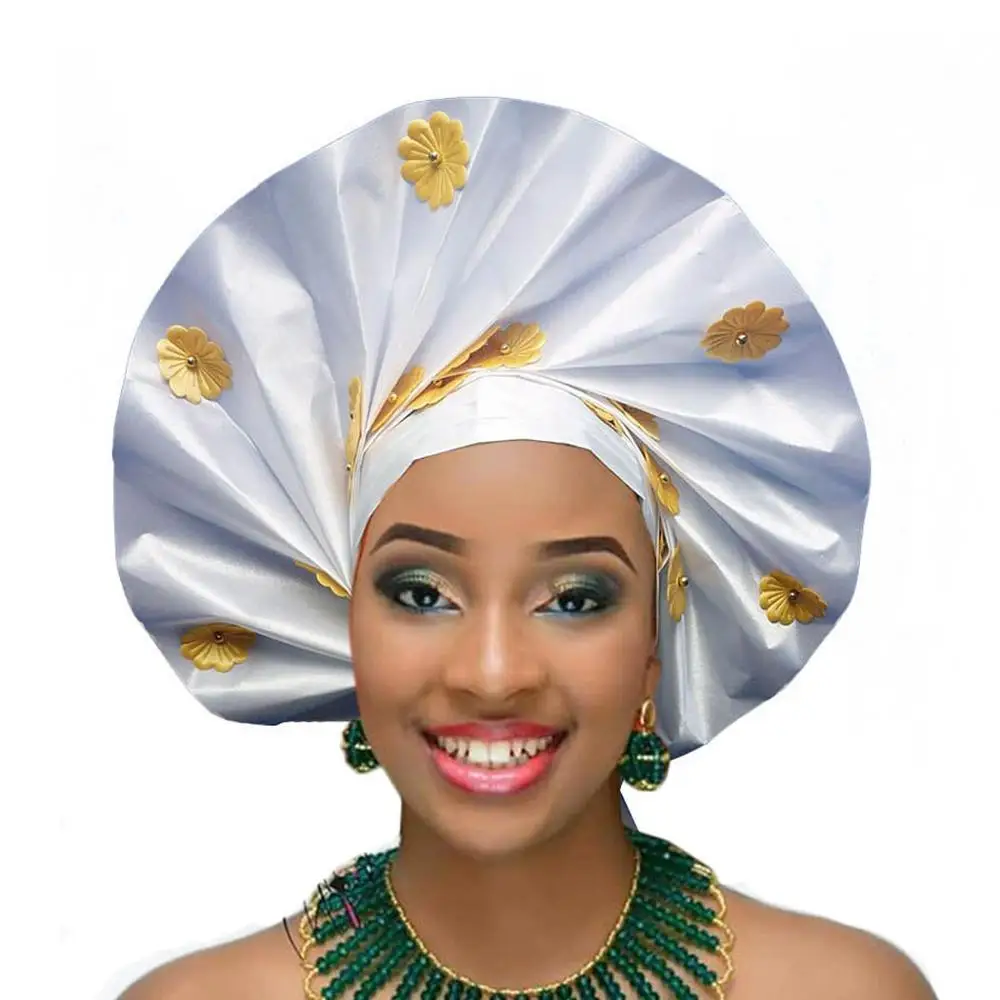 Африканская sego головной убор новая чалма aso oke gele модные африканские головные уборы - Цвет: white