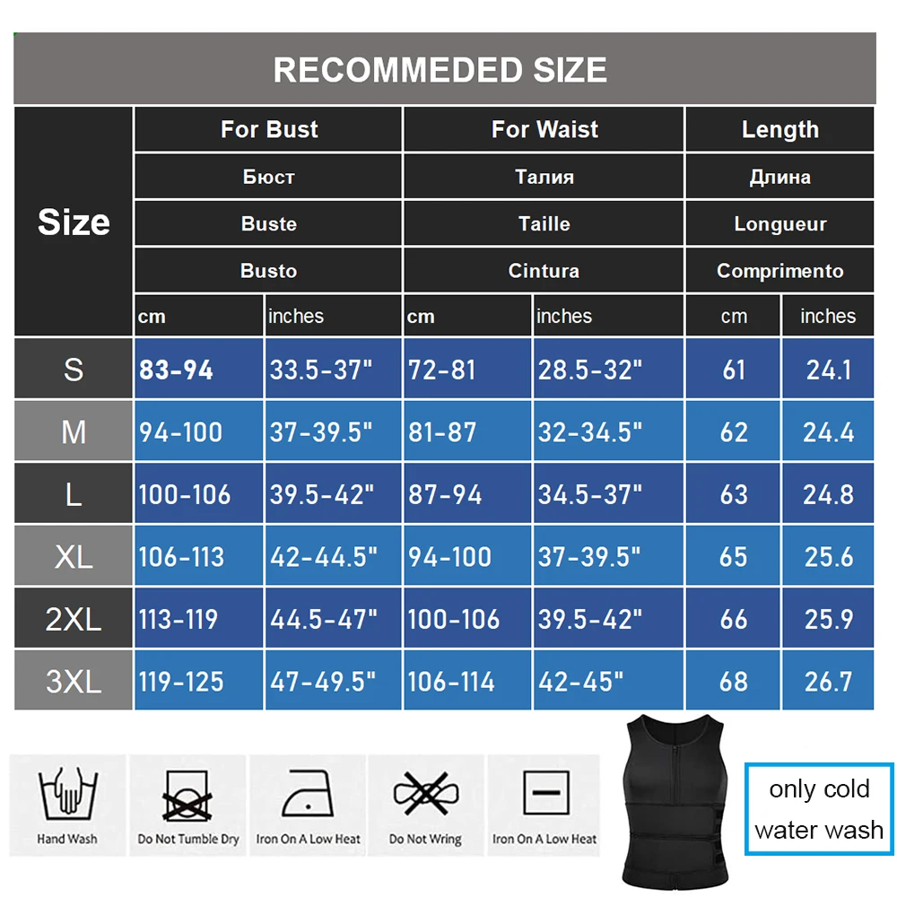 Men Corset Slimming Neoprene Sauna Suit Zipper Waist Trainer Vest Tank Top Trimmer Body Shaper with Two Belt Sweat Shapewear