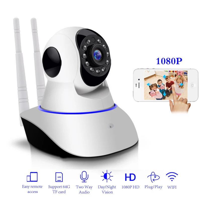 IP-камера видеонаблюдения HD 1080P Беспроводная с функцией ночного видения 1920x1080 |