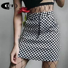Мини-юбки женские на молнии с высокой талией черно-белая клетчатая юбка Harajuku танцы корейский стиль пот короткие мини юбки женские