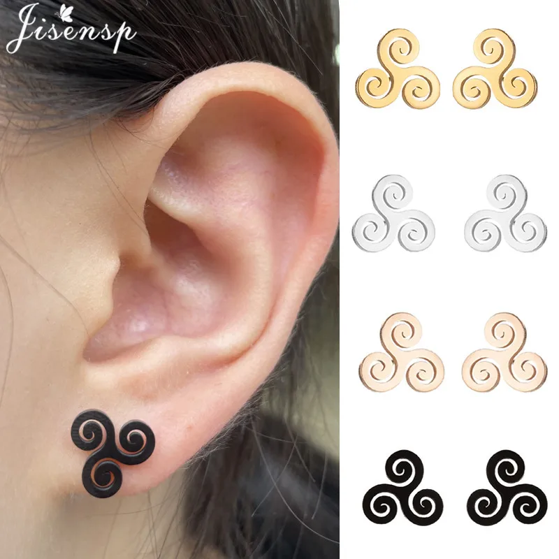 Boucles d'Oreilles Punk Triple Spirale en Acier Inoxydable pour Homme et Femme, Bijoux Inspirés de Teen Wolf Triskele Triskelion