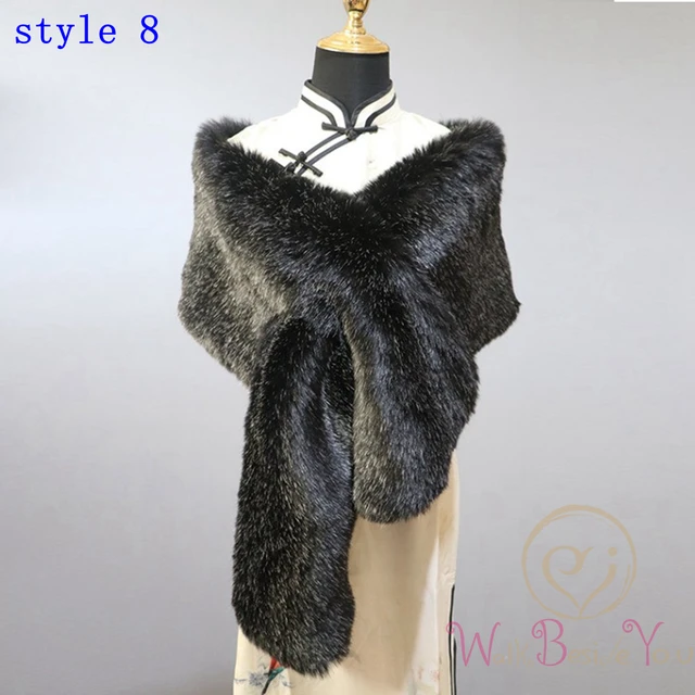 Women Fur Capes Champagne Wedding Bolero Faux Fur Stole Bridal Jacket Formal Party Shrug Walk Beside You Cape De Mariage style8