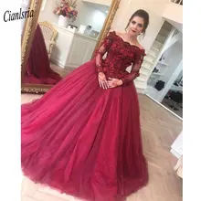 Темно-красное бальное платье с длинными рукавами Бальные платья с открытыми плечами с цветочной аппликацией ручной работы милые вечерние платья для выпускного вечера 16