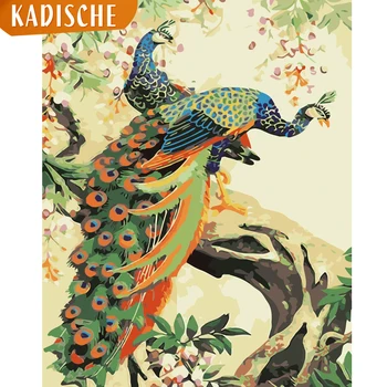 

KADISCHE Painting By Numbers Scenery DIY Oil Coloring By NumbersPeacockCanvas Paint Art Pictures Home Decor