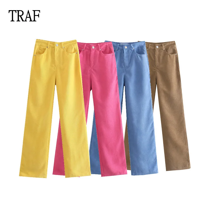 

Брюки женские вельветовые с завышенной талией и карманами, на осень