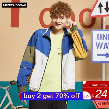 

Metersbonwe Spring New Men's Casual Jackets Male Fashion Sport Jacket Stand collar Spliced hit color Baseball Jacket Street Tops