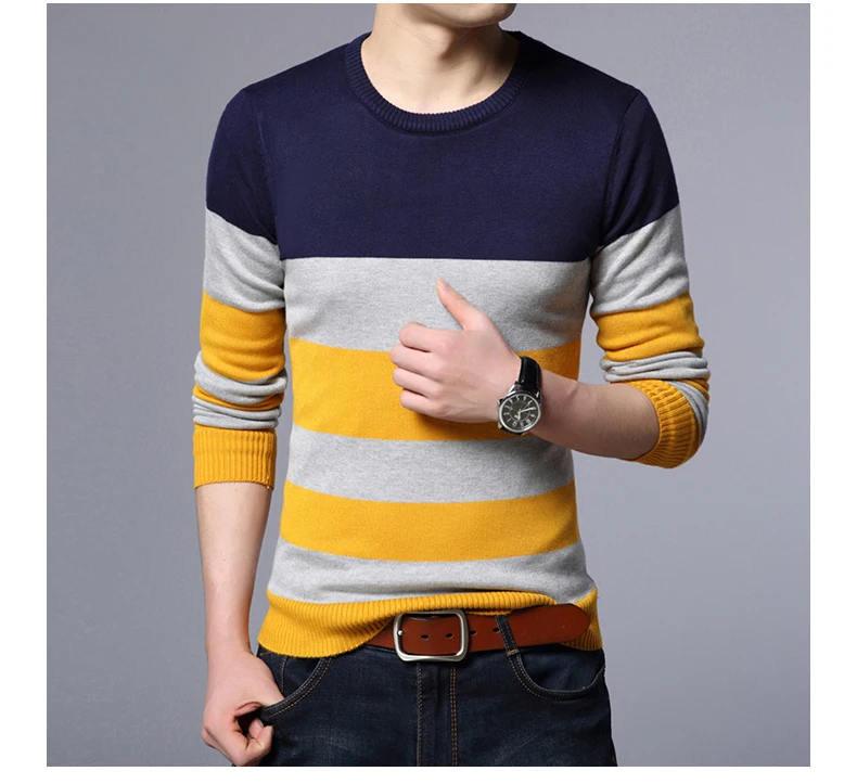 Covrlge осень зима пуловер и свитер для мужчин брендовая одежда шерстяной облегающий свитер мужской повседневный полосатый Мужской пуловер MZL054