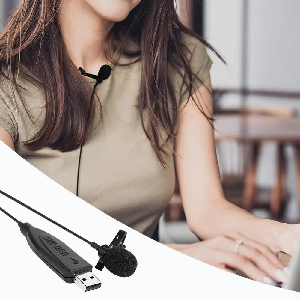 

USB 2.0 Lavalier Microphone Clip on Collar Condenser Lapel Mini Mic for Meeting PC Conference