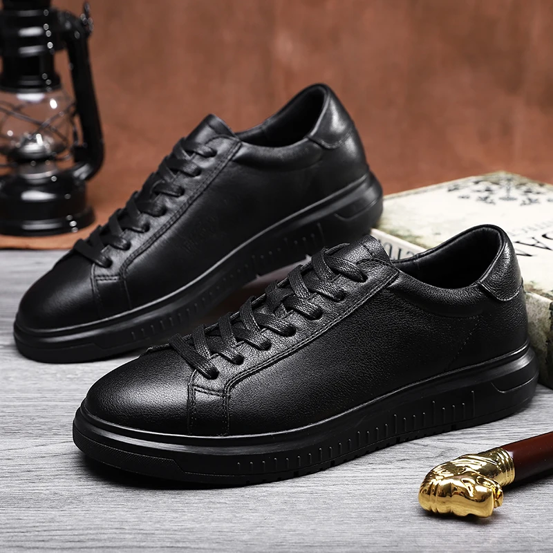 Обувь Для мужчин лоферы из натуральной кожи; мягкая мужская обувь на шнуровке модная модельная деловая обувь в стиле водонепроницаемые Мокасины Туфли без каблуков обувь Gommino s5 - Цвет: black