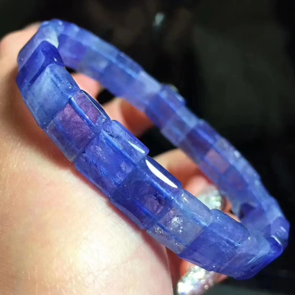 Genuine Natural Tanzanite Tanzania For Women Men Gemstone Bracelet 10x8mm Rectangle Beads Stretch Blue Crystal AAAAA | Украшения и