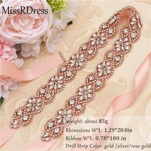 MissRDress свадебный пояс золотые хрустальные простые Стразы ручная вышивка стразами свадебная аппликация с лентой Свадебные Выпускные платья пояс невесты JK818