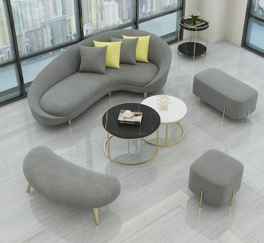 

Nordic office sofa tea table combination modern flannel arc Hotel simple reception creative small sofa set