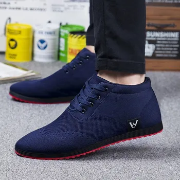 

High-Top Men Shoes Breathable Men Casual Shoes Lace-Up Canvas Shoes 2019 Autumn Winter Fashion Flat Shoes Zapatillas Hombre