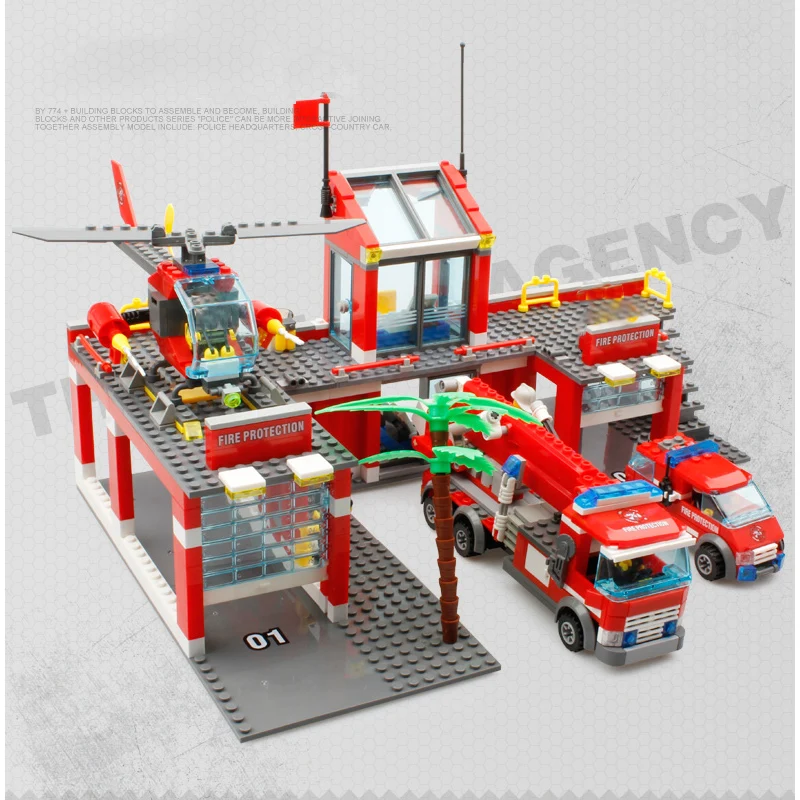 774PCS KAZI Building Blocks Fire Station Helicopter Truck Car City Fire Fighting Bricks Enlighten Toys For Children gifts