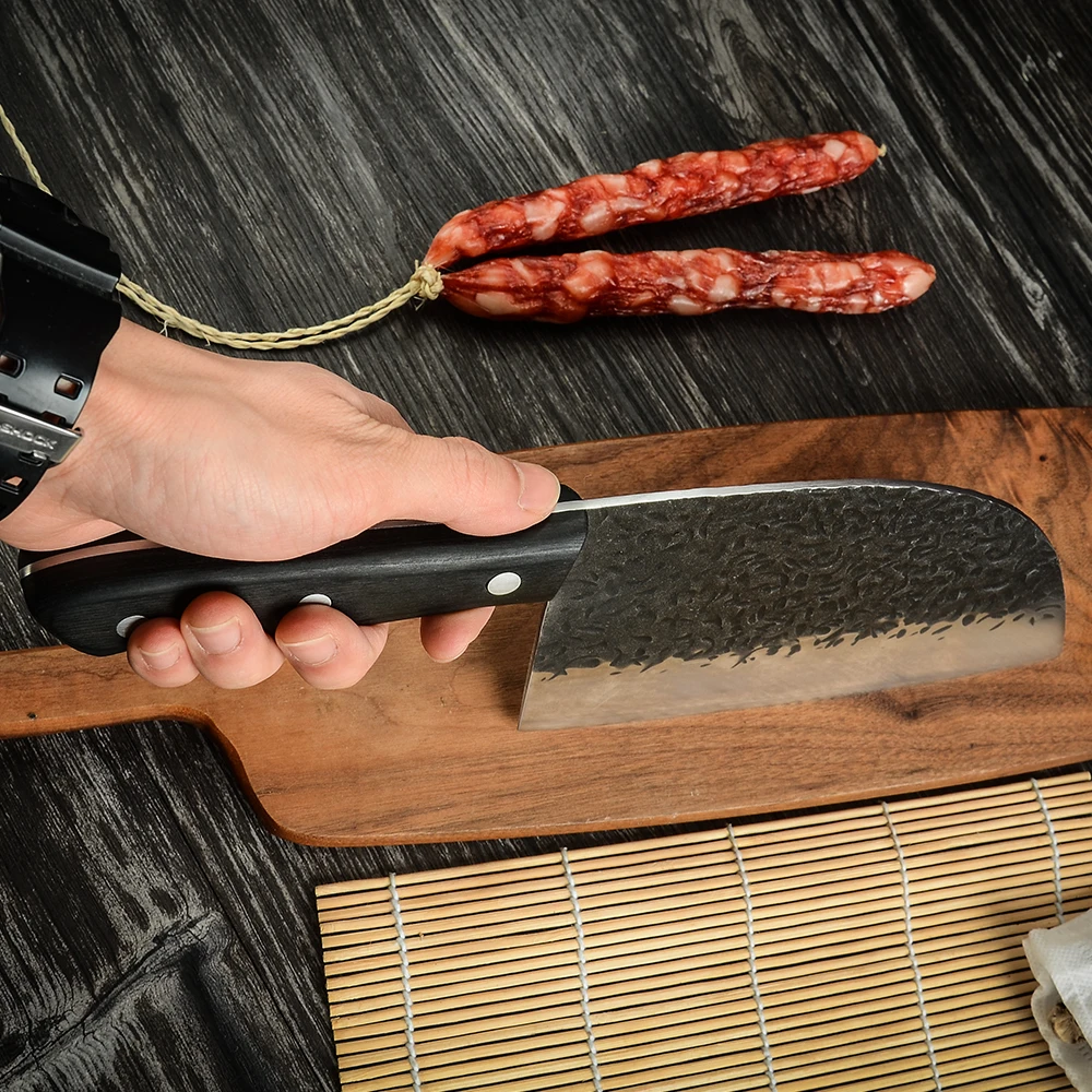 XYJ Kitchen Knives Set 6.7 Inch Ancient Forging Chef Knife 6.2 Inch Meat  Cleaver Come With Leather Sheath Outdoor Camping Knives