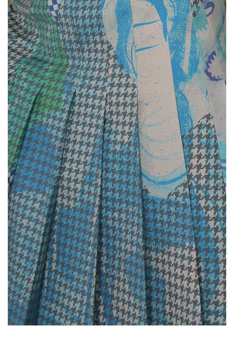 XITAO плиссированная юбка с принтом Женская корейская мода новинка Осенняя эластичная талия элегантная винтажная богиня Веерная юбка ZYQ2007