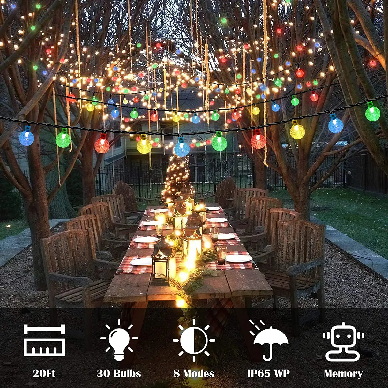 Crystal Solar String Lights,Christmas lights,Super Bright Solar Lights Outdoor, 8 Lighting Modes Solar Powered Lights for Party red fairy lights