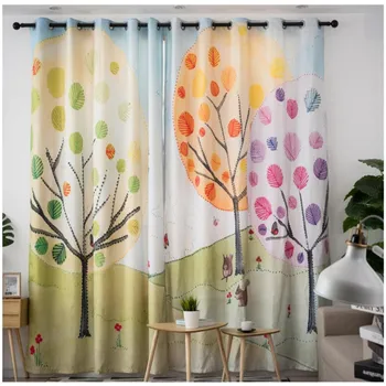 

Customized curtains cute cartoon style colorful animals and plants sunshine children's room boys and girls bedroom