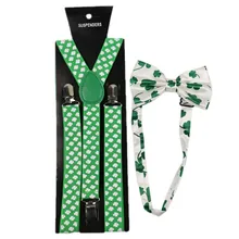 Регулируемые эластичные подтяжки с галстуком-бабочкой для женщин и мужчин, набор с бабочкой для взрослых, четыре листа клевера, унисекс, три зажима, Эластичные подтяжки, брюки