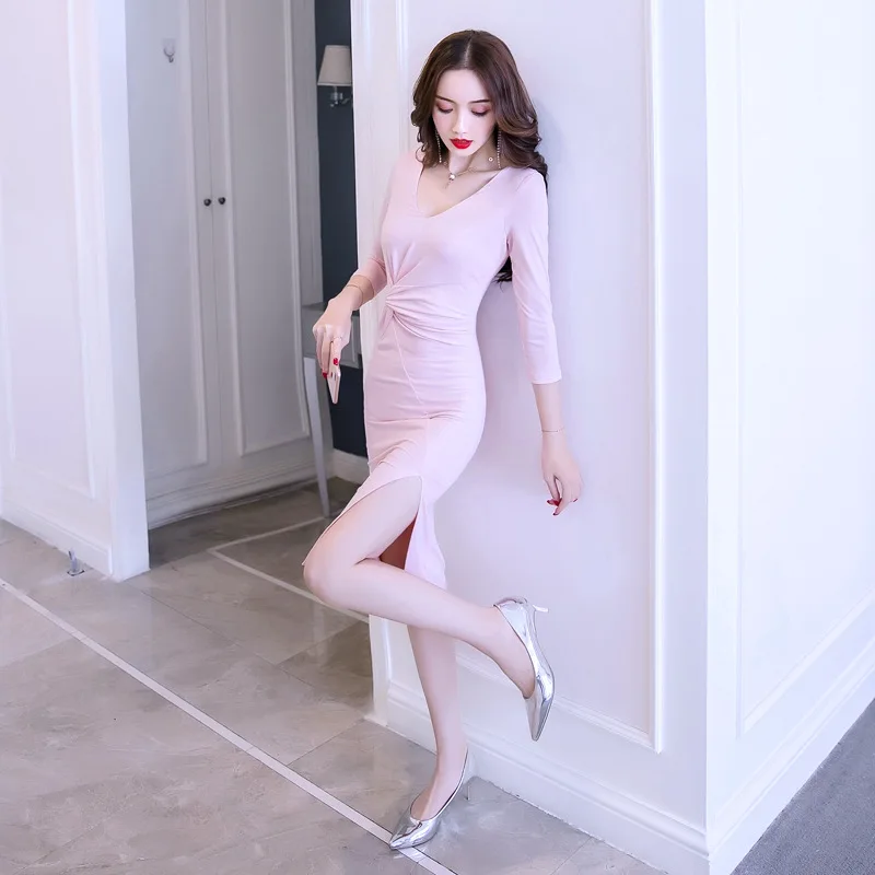 

Dress 2018 Autumn Clothing New Style Debutante WOMEN'S Dress Slit-Style Slim Fit Sheath One-step Skirt