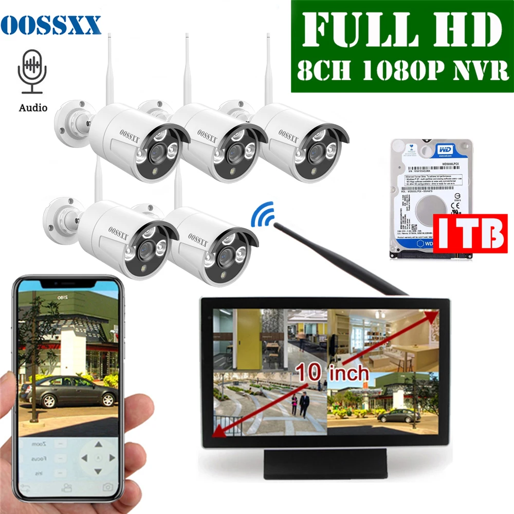 OOSSXX 8CH 1080P Беспроводной NVR комплект 10' монитор Беспроводная CCTV 5 шт. домашняя