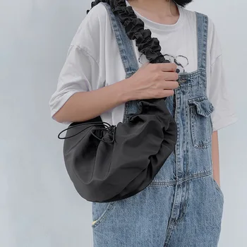 

Black Fashion Oxford Women Crossbody Bag Pleated Dumpling Travel Street Large Capacity Female Casual Shoulder Messenger Handbag