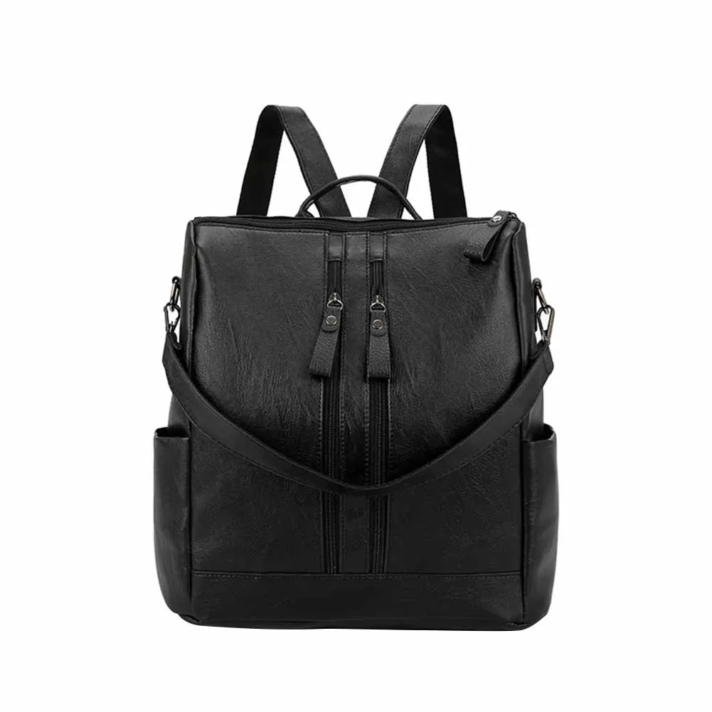 Mochila de piel sintética para mujer, bolso de hombro de gran capacidad, morral de viaje, color negro