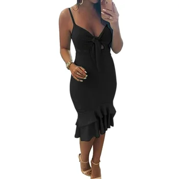 

Sexy Spaghetti Strap Summer Dress 2018 V Neck Trumpet Women Dresses Beach Solid Vestido