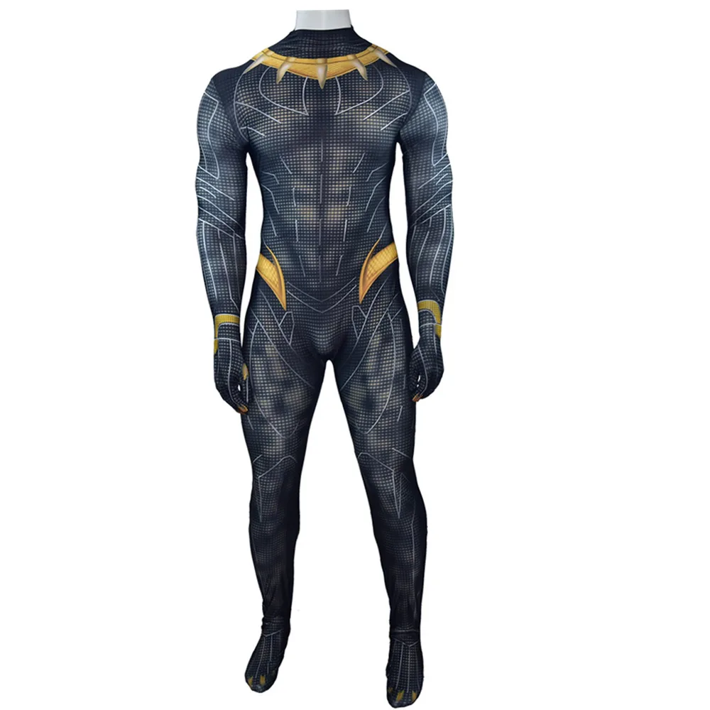 Killmonger карнавальный костюм Черная пантера боди Zentai плотный костюм комбинезон Хэллоуин Мальчики Мужские взрослые дети