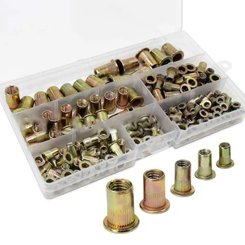 

165Pcs/set M3/M4/M5/M6/M8 Thread Zinc Plated Carbon Steel Rivet Nuts Flat Sleeve
