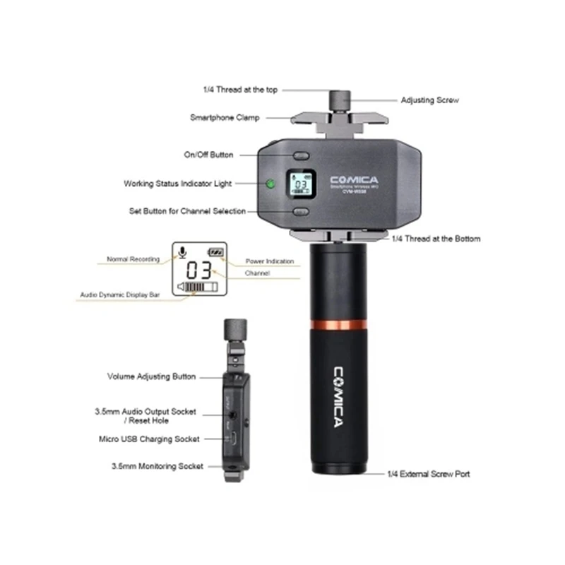  Comica Cvm-Ws50H Smartphone Wireless Microphone + Hand-Held Transmitter 6 Channels / Lcd Screen / 6