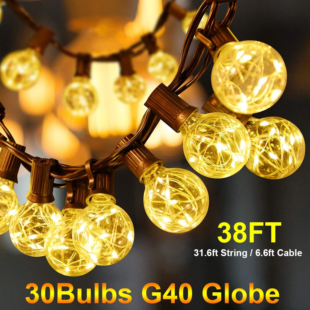 

38FT/11.6M G40 Globe String Lights 30 Bulbs Christmas Lights For Outdoor Home Patio Garden Cafe Wedding Party Decoration D20
