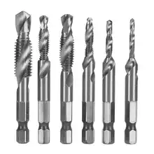 

6Pcs Drill Tap 1/4in Hex Shank Spiral Bit Set Kit for Drilling Tapping Chamfering Drill Tap Bit