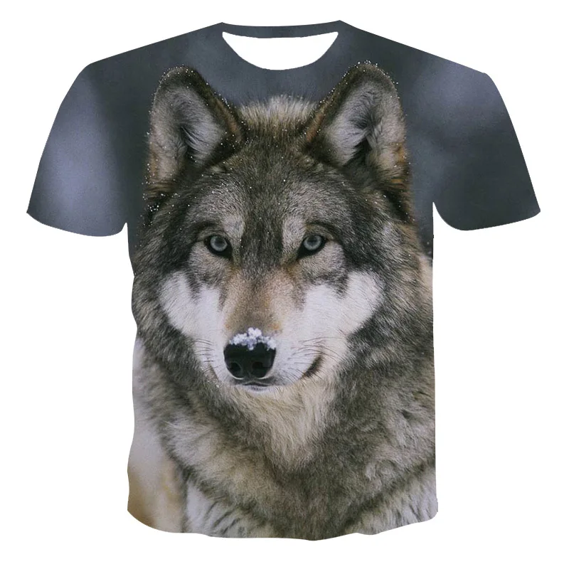 Camiseta Para Hombre Con Estampado 3D De Lobo De Manga Corta, Cuello