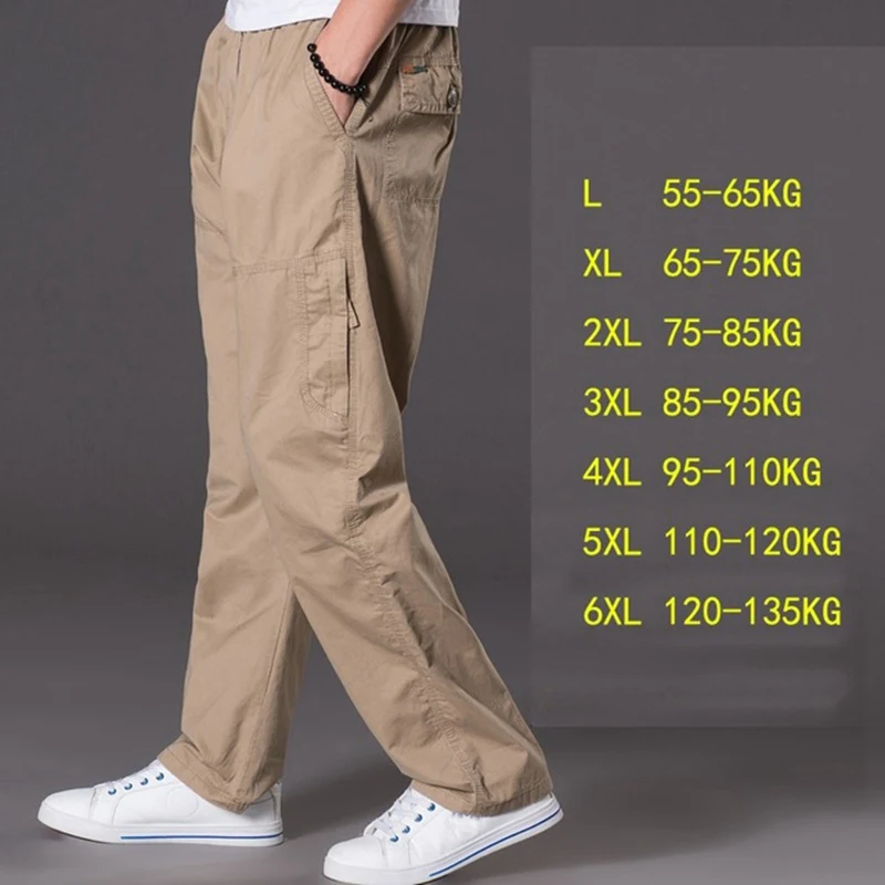 Autumn casual Pants Male Big Size 6XL Multi Pocket Jeans Oversize Pants Overalls Elastic Waist Pants Plus Size Men - Цвет: 2011 Khaki