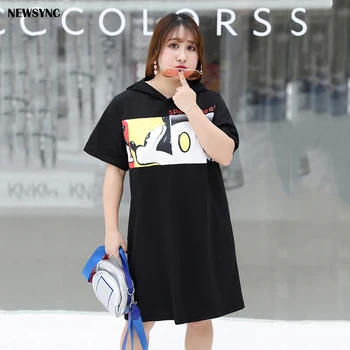 

NEWSYNC Hoodies Dress Plus Size Women 2020 New Spring Summer Short Sleeve Dresses 5XL 6XL Printed coloured letter