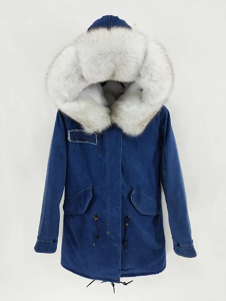 

2019 New Real Fox Fur Collar women jacket camouflage black Long parkas & cotton faux fur lining coat jacket